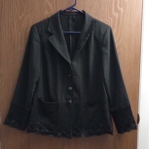 Vintage Elegant Embroidered Women's Black Jacket Size L